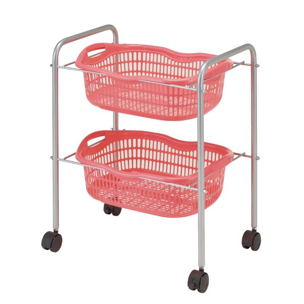 キャスター付脱衣カゴ 2段 ピンク