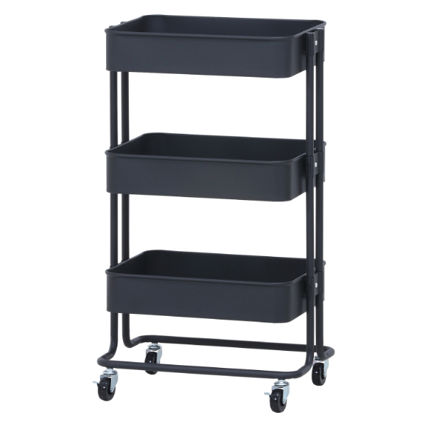 キッチンワゴン バスケット3段 ブラック ブラック