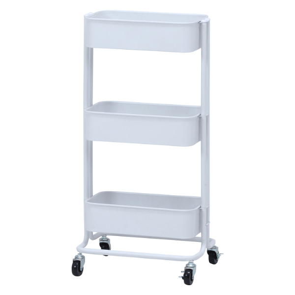 キッチンワゴン バスケット3段 スリム ホワイト ホワイト