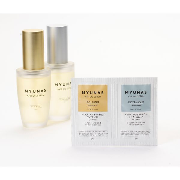 ミュナス ヘアオイルセラム お試しパウチ リッチモイスト＆シルキースムース 各2ml