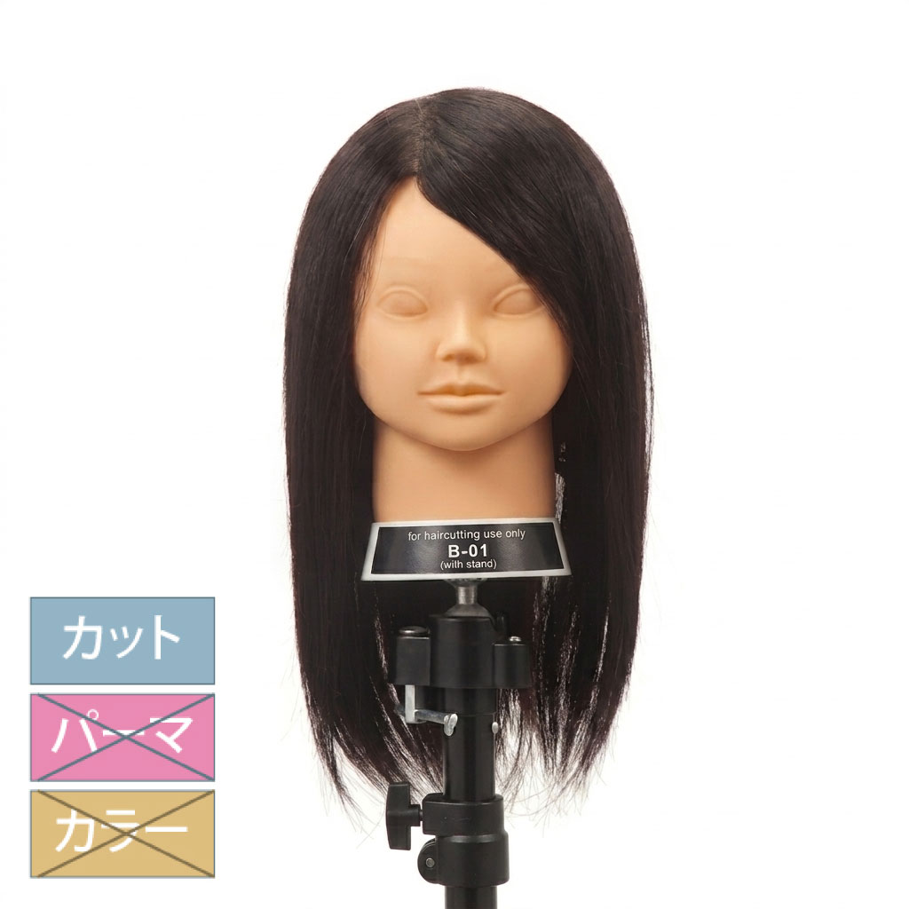 カットトレーニングウイッグ B-01（台座付き）（カット専用）【3日間新品保証付】