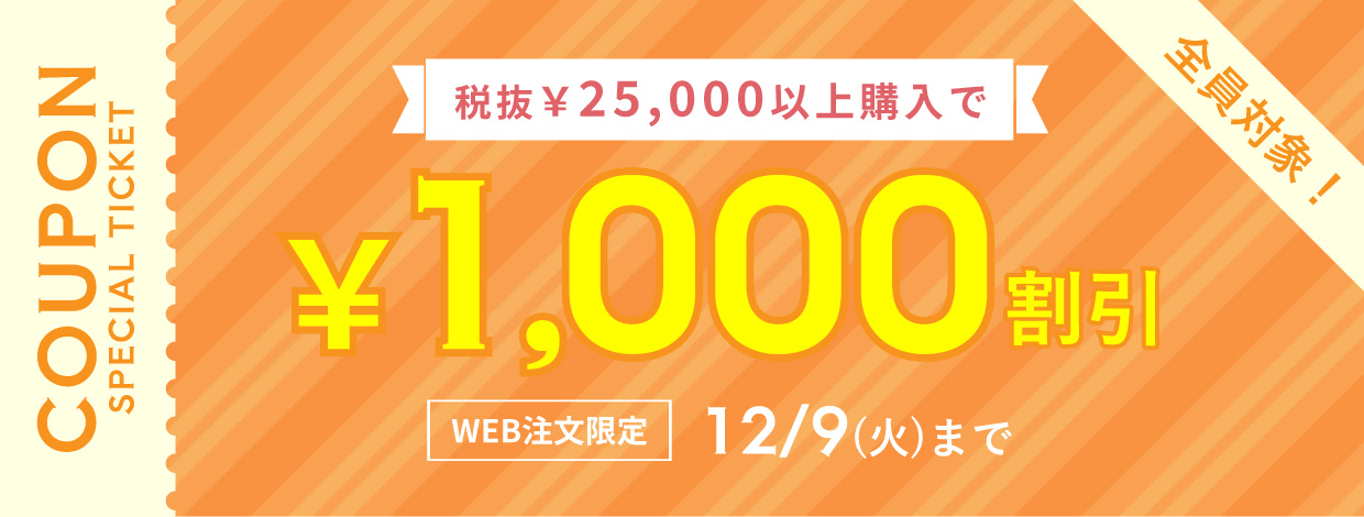 税抜25,000円以上購入で1,000円引き