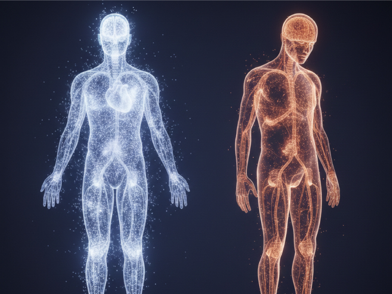 人体内を流れる生体電流とマイナス電子によるバランス調整の概念図