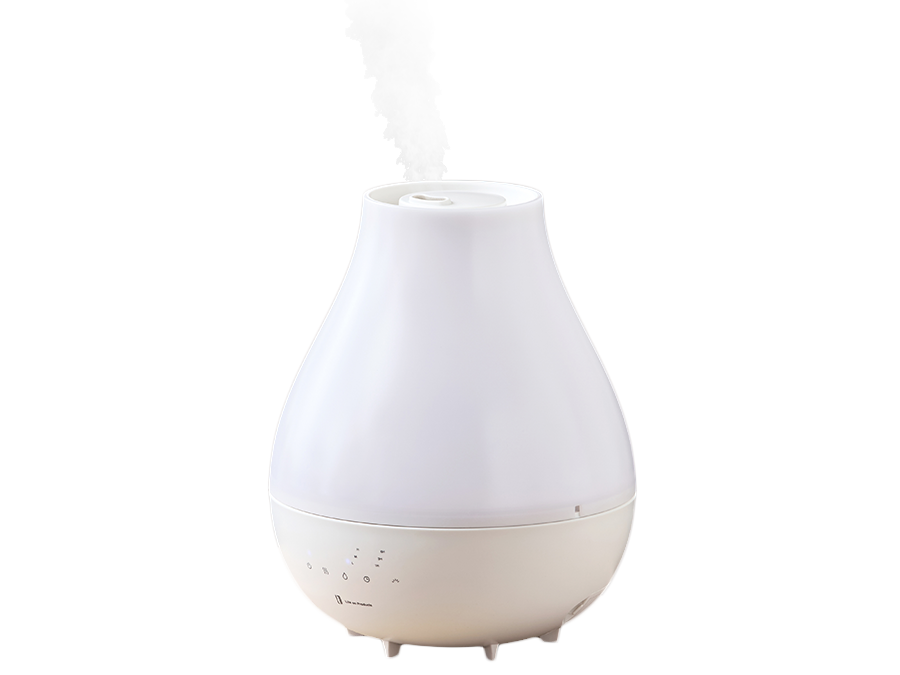 清潔ミストと癒しの香りをひとつに、雫フォルムの上部給水式加湿器