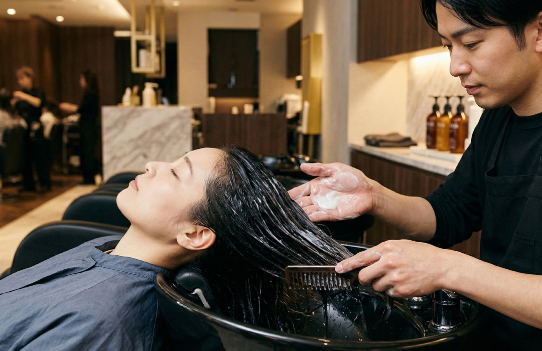 毛先へのトリートメント塗布