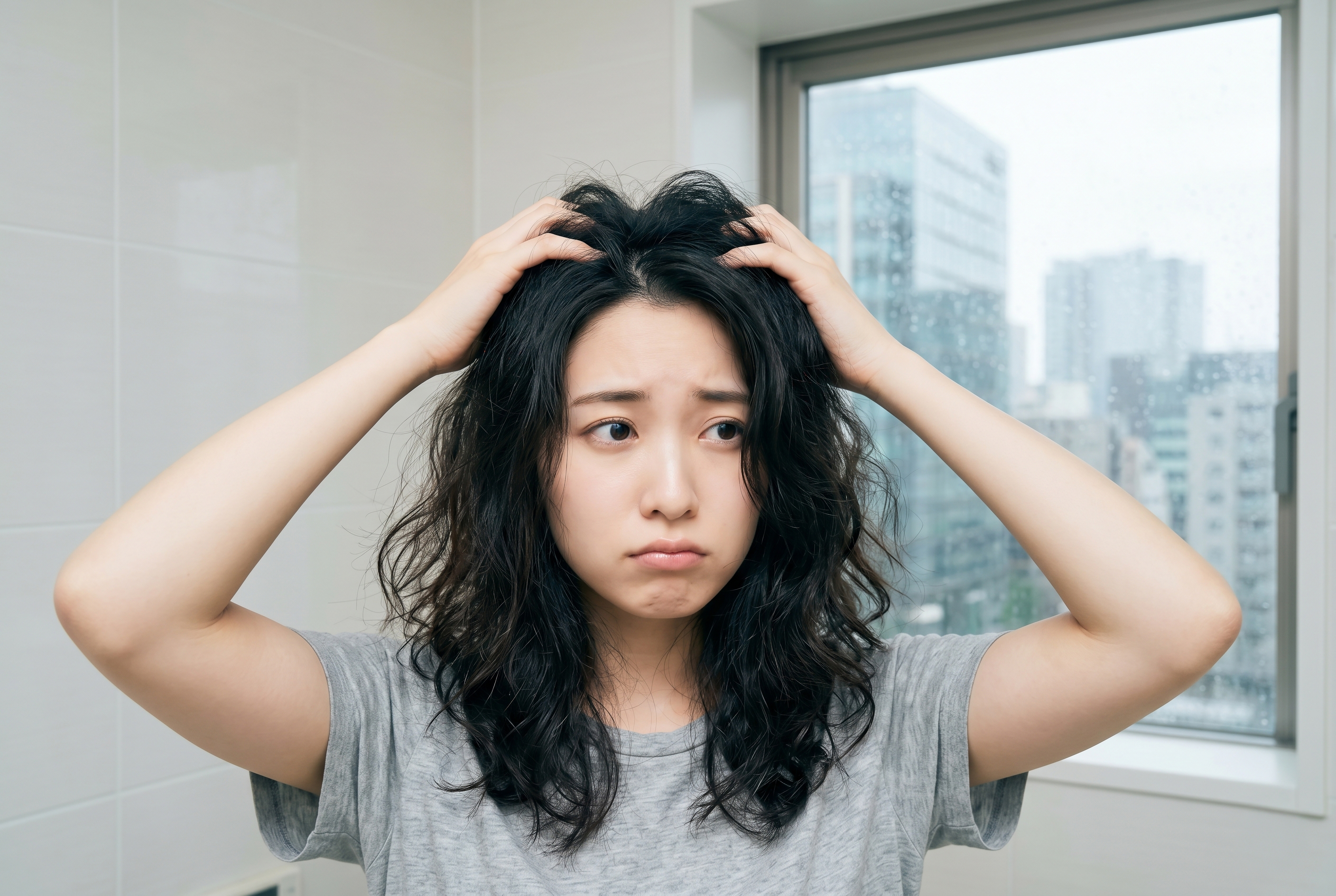 湿気の影響を悩む女性